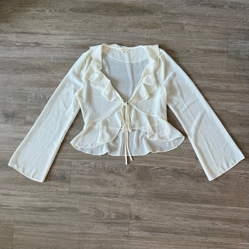 NWOT Et Clet Sheer Ruffle Blouse in Cream White, Size Small